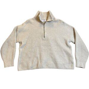 Old Navy Women's Half-Zip Sweater XL Beige Ribbed Recycled Cotton Blend Casual K